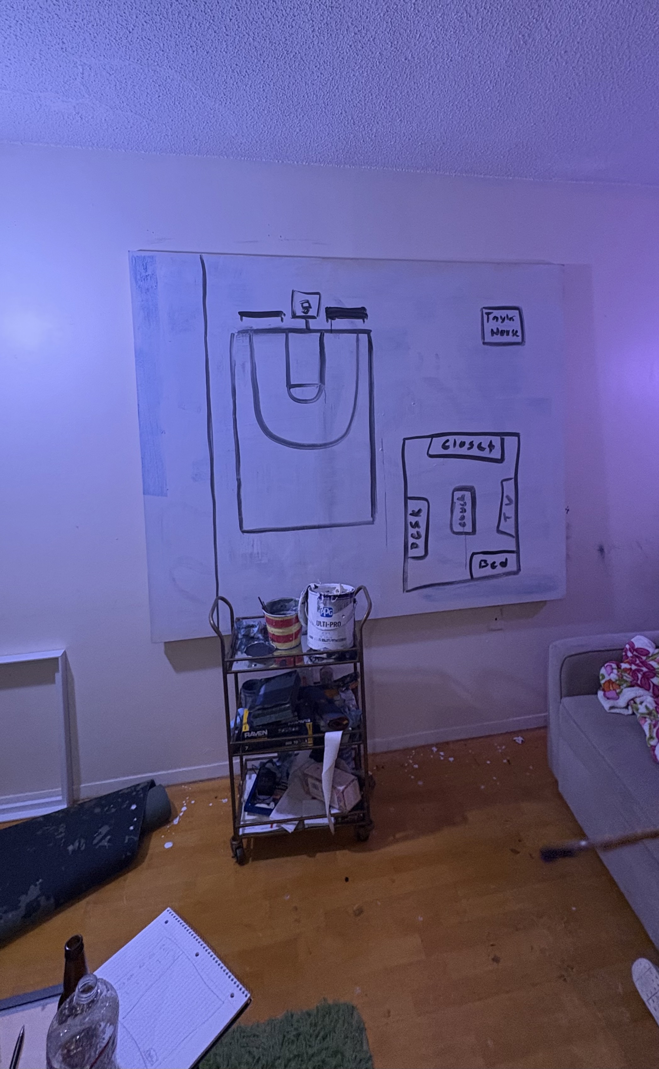 Edward’s painting of a basketball court and room layout